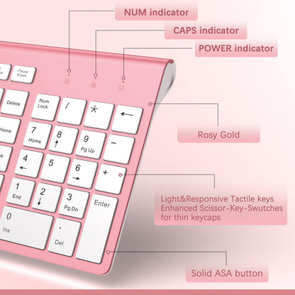 Wireless Keyboard Mouse Combo,Typewriter Keyboard Wireless, Portable Pink Keyboard for Computer/Laptop/Windows/Mac-Pink