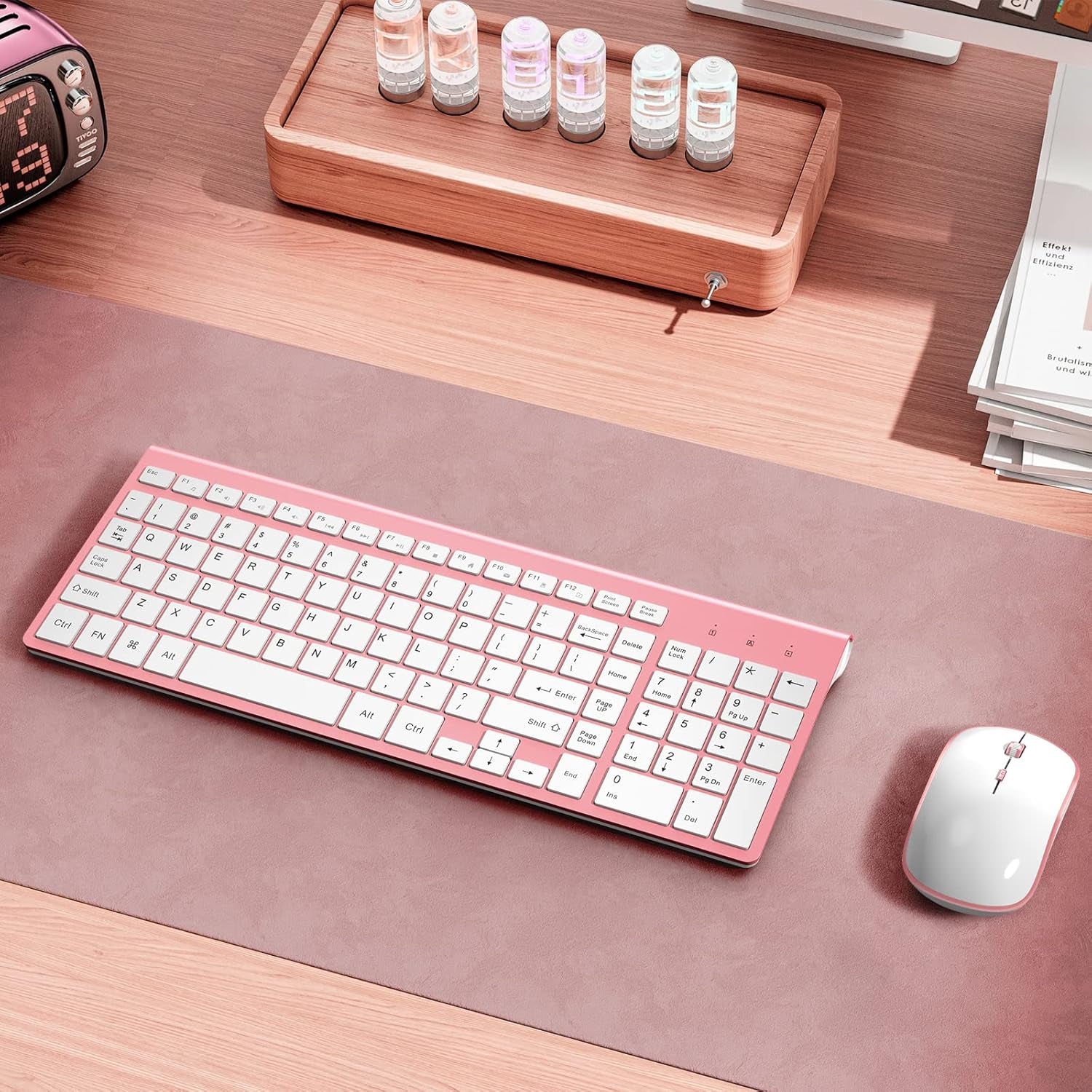 Wireless Keyboard Mouse Combo,Typewriter Keyboard Wireless, Portable Pink Keyboard for Computer/Laptop/Windows/Mac-Pink