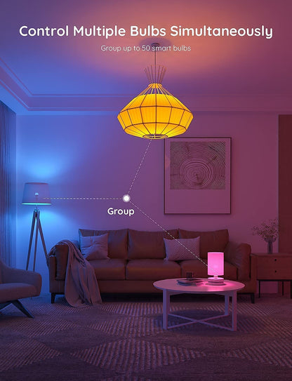 Smart Light Bulbs - Dimmable RGBWW Color Changing, Compatible with Alexa & Google Assistant, No Hub Required, 9W 60W Equivalent A19 LED for Bedroom Living Room (4 Pack)