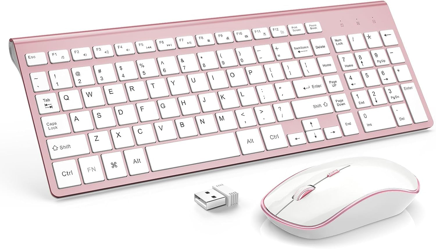 Wireless Keyboard Mouse Combo,Typewriter Keyboard Wireless, Portable Pink Keyboard for Computer/Laptop/Windows/Mac-Pink