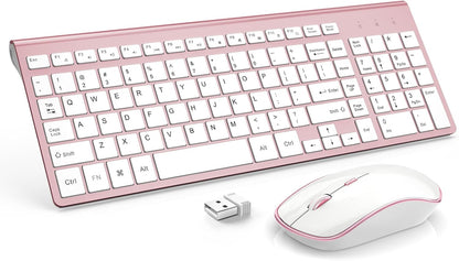 Wireless Keyboard Mouse Combo,Typewriter Keyboard Wireless, Portable Pink Keyboard for Computer/Laptop/Windows/Mac-Pink