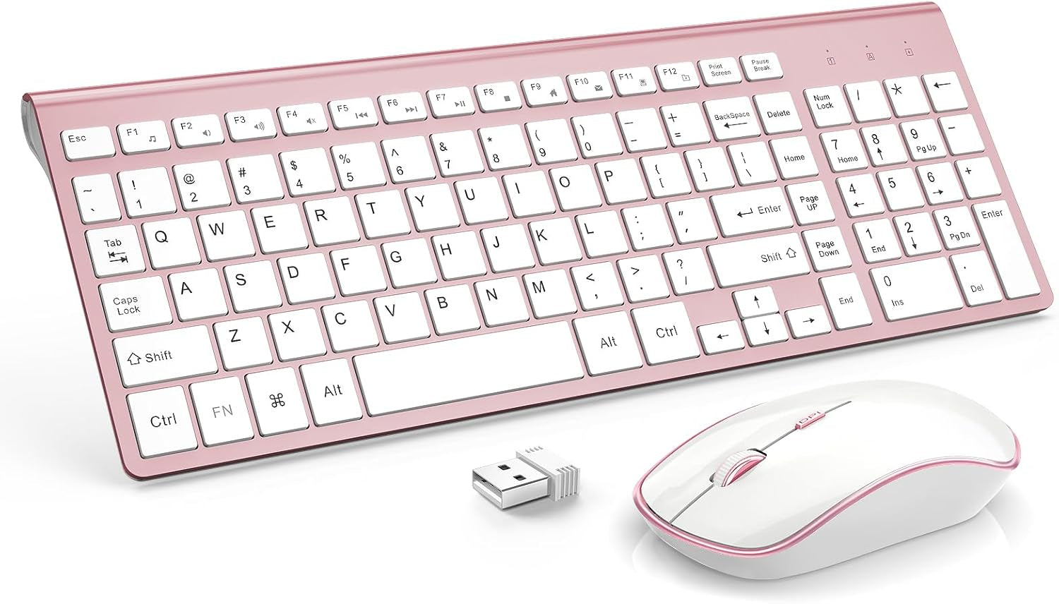 Wireless Keyboard Mouse Combo,Typewriter Keyboard Wireless, Portable Pink Keyboard for Computer/Laptop/Windows/Mac-Pink