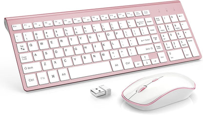 Wireless Keyboard Mouse Combo,Typewriter Keyboard Wireless, Portable Pink Keyboard for Computer/Laptop/Windows/Mac-Pink