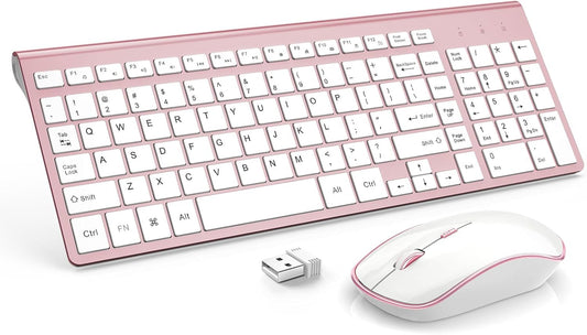 Wireless Keyboard Mouse Combo,Typewriter Keyboard Wireless, Portable Pink Keyboard for Computer/Laptop/Windows/Mac-Pink